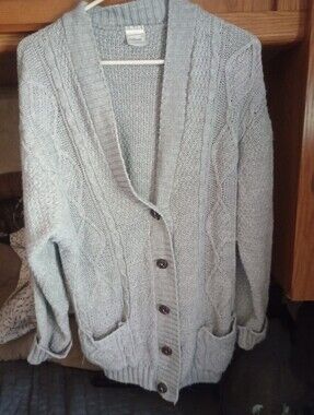 Infinity Raine Light Gray Cable Knit Button Cardigan